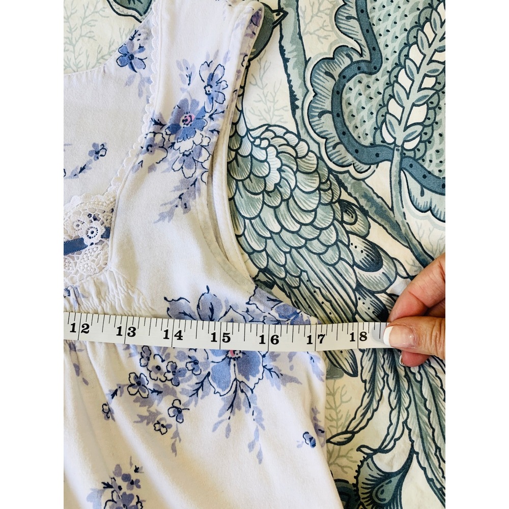 Aria Blue Floral 100% Cotton Jersey Chemise Nightgown S Sleeveless Pockets - Picture 13 of 16